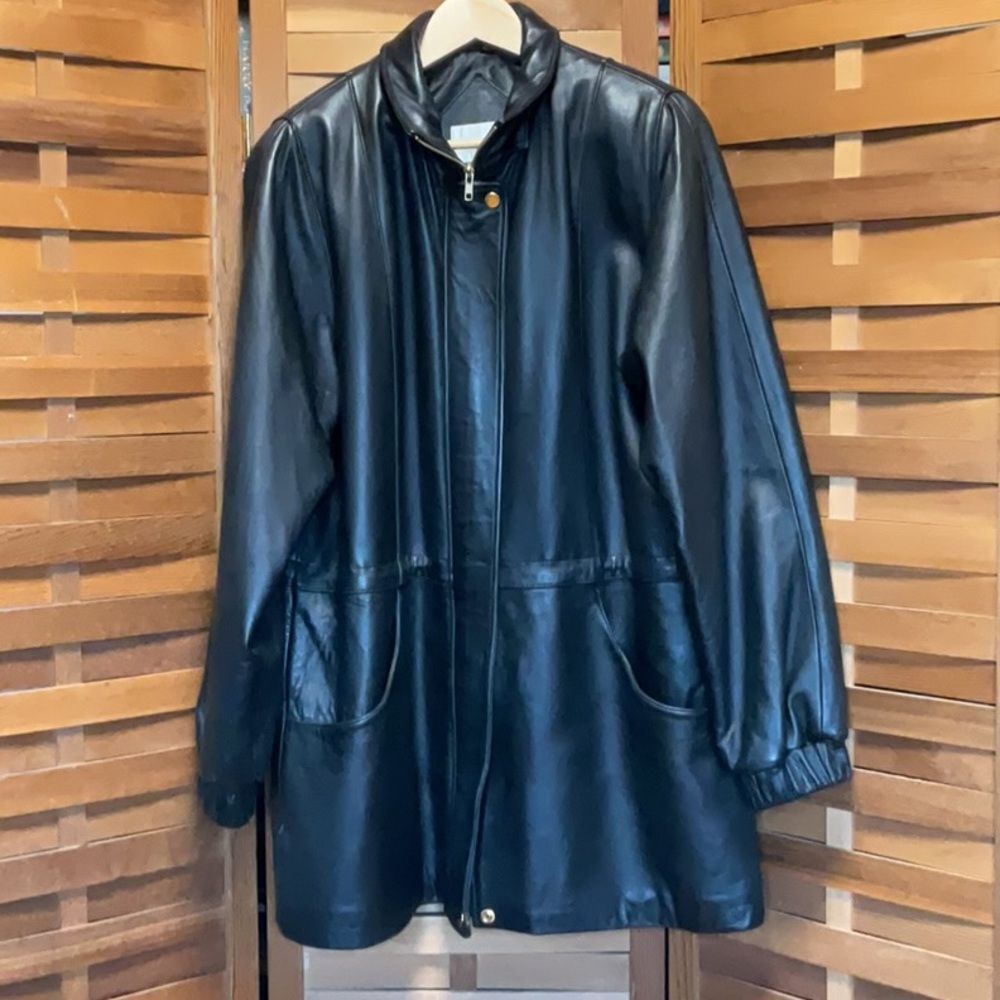 Worthington Black Lambskin Leather Jacket Women’s Large Polyester Lining